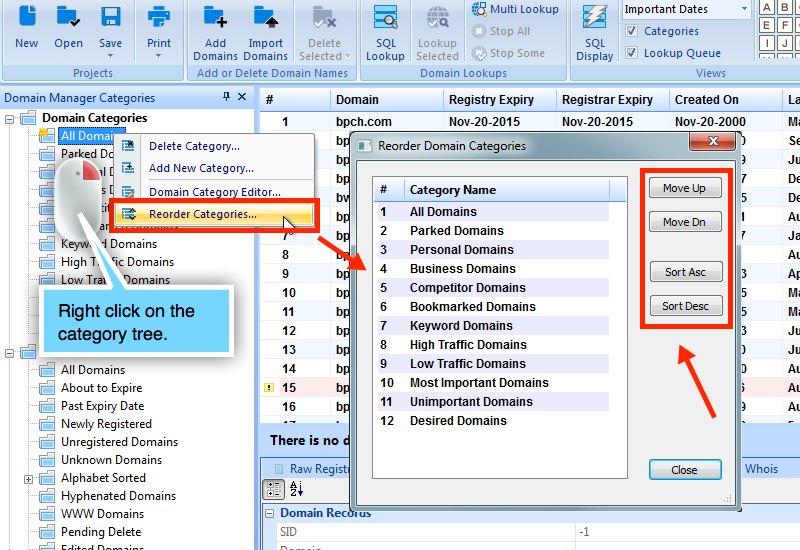 reordering domain categories