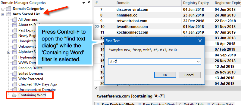 Containing Words Filter in Domain Punch Pro