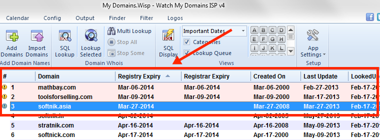 Highlighted expiry dates