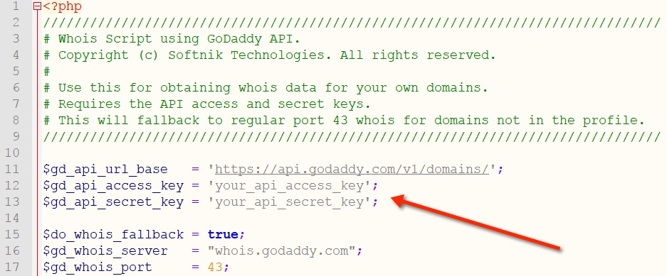 GoDaddy API Script for Whois