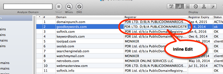 Domain Data Editing in Mac Version