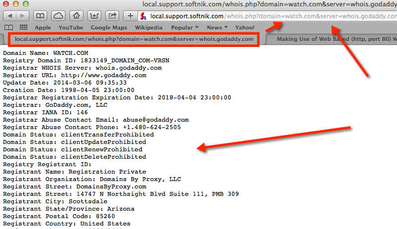 Checking PHP Whois Script from a Browser