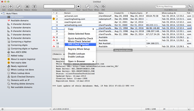 Domain Name Analyzer for Mac OS X