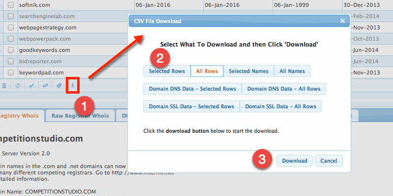 CSV Download Button in Domain Data Table