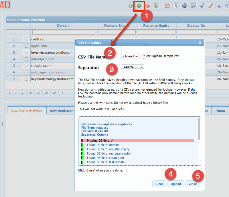 Uploading CSV Data into Domain Database