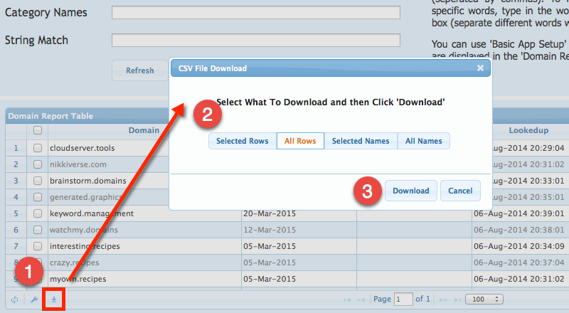 CSV Download Button in Domain Report Table