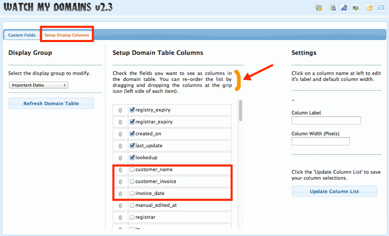 Setup Display Data Table