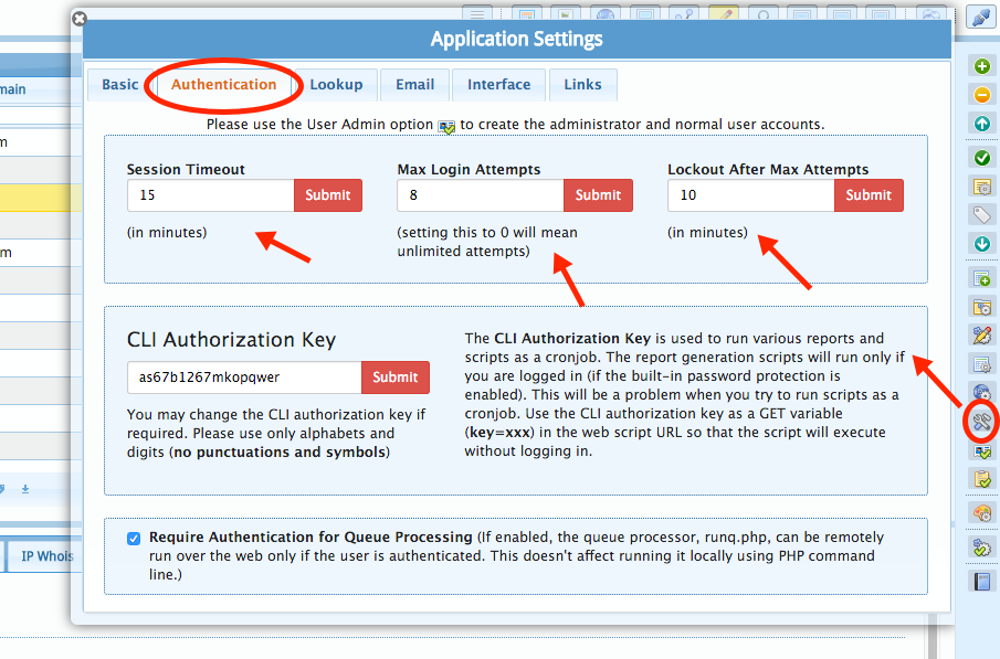 Authentication settings