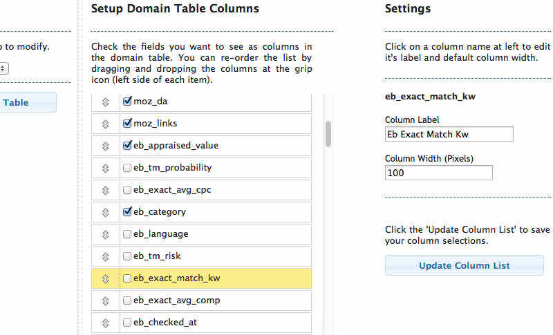 The Estibot Column Setup