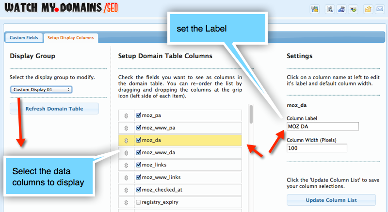 Configure data Display