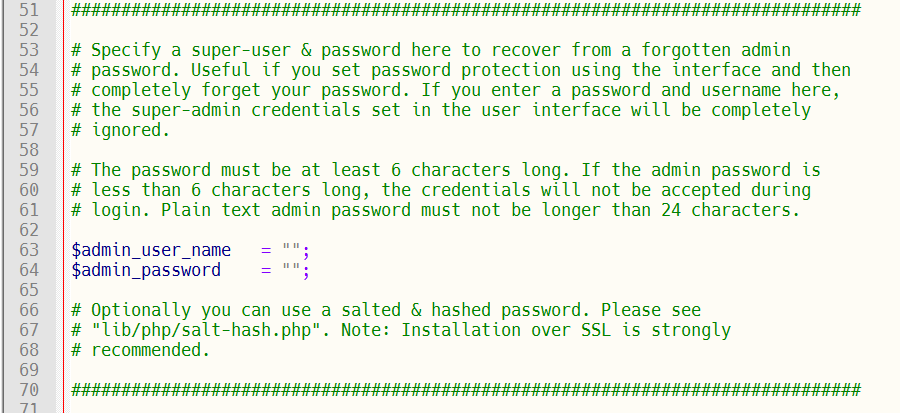 Password reset using configuration file.