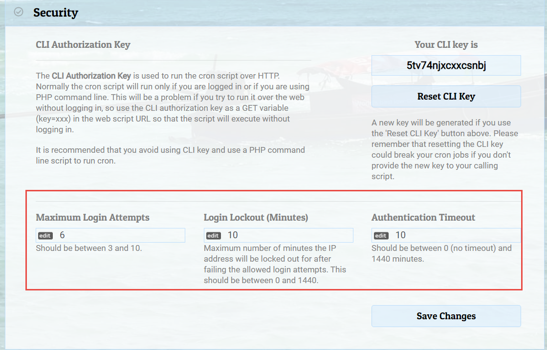 Authentication settings