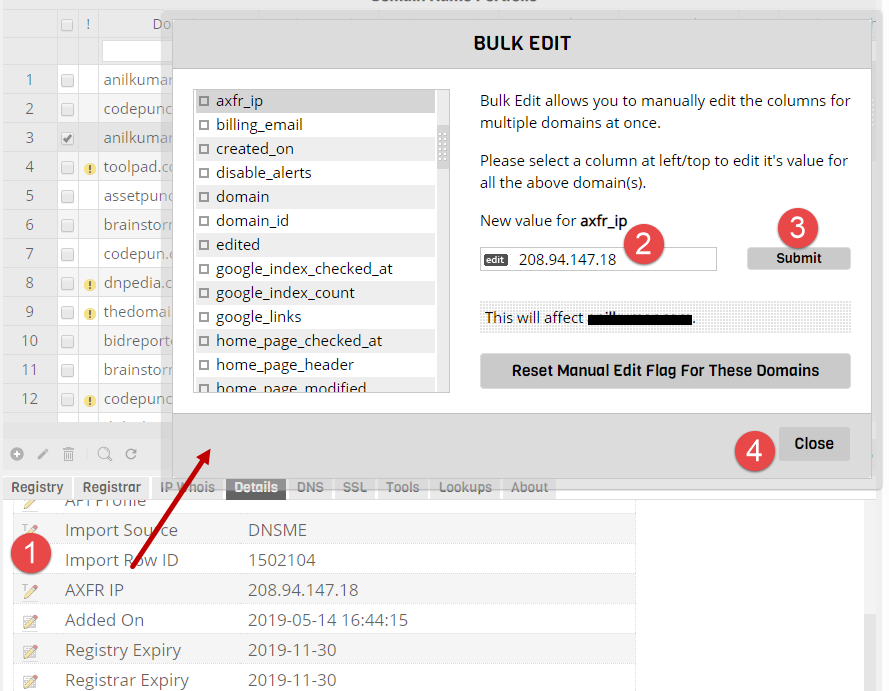 Edit AXFR IP Address