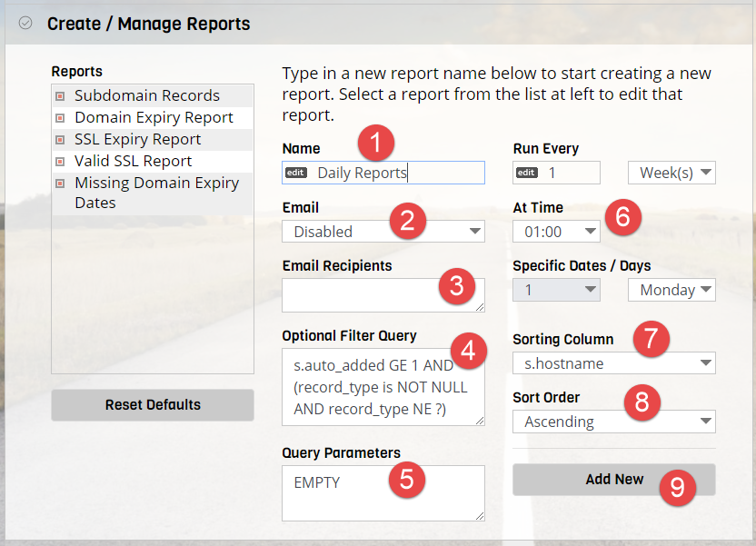 Create New Report