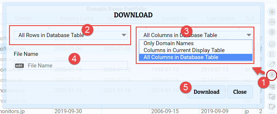 CSV Download Button in Domain Data Table