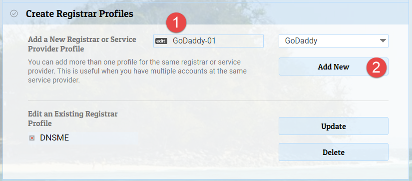 Create registrar / data provide profiles