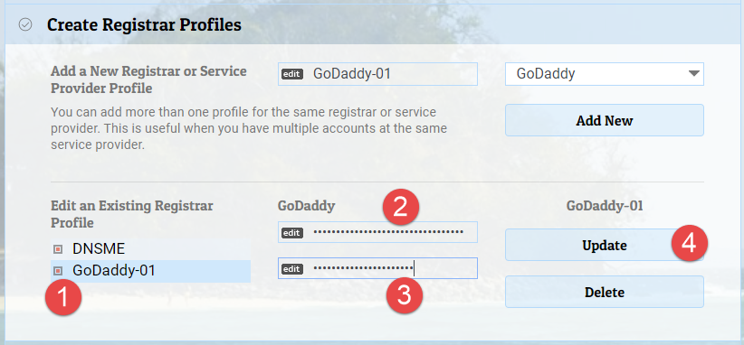 Edit registrar / data provide profile