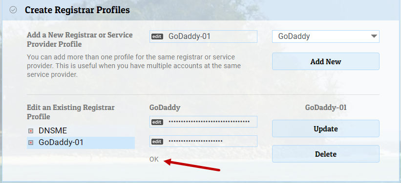 Update registrar / data provide profile
