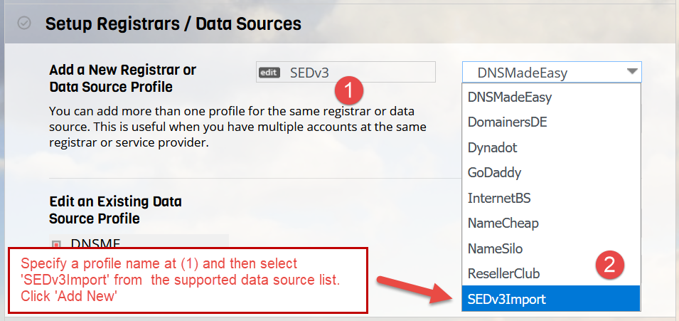 Create a data source profile for importing data from SED v3