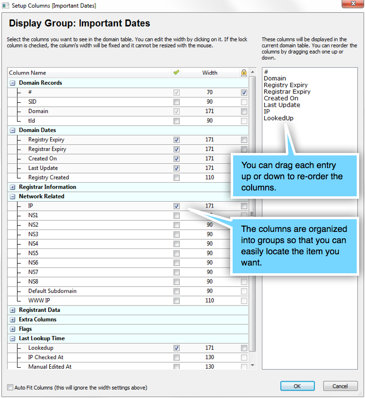 Domain Column Setup