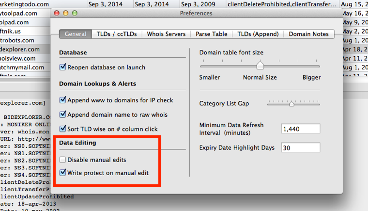 Column Setup Menu