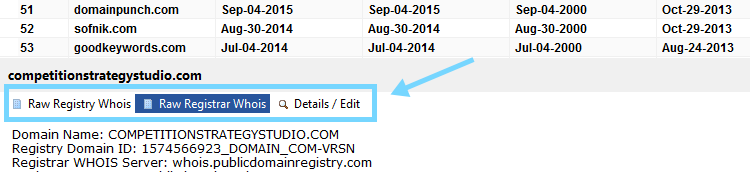 Separate Raw Data Tabs for Whois