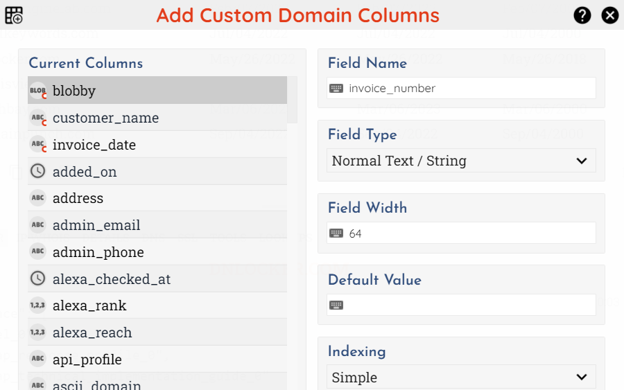 Custom Data Columns